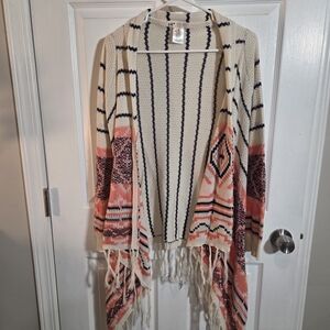 Jolt Cream and Pink Striped Fringe Cardigan